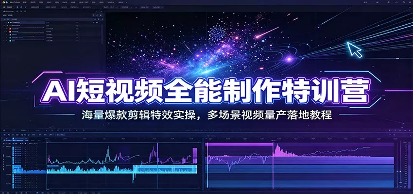 AI短视频全能制作特训营：海量爆款剪辑特效实操，多场景视频量产落地教程-2爱1学习资源网-伴学无忧