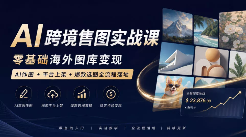 AI跨境售图实战课，零基础海外图库变现，AI作图+平台上架+爆款选图全流程落地-2爱1学习资源网-伴学无忧