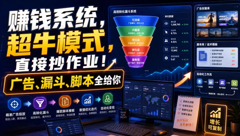 賺钱系统，超牛模式，直接抄作业！广告、漏斗、脚本全给你【原创双语字幕】-2爱1学习资源网-伴学无忧
