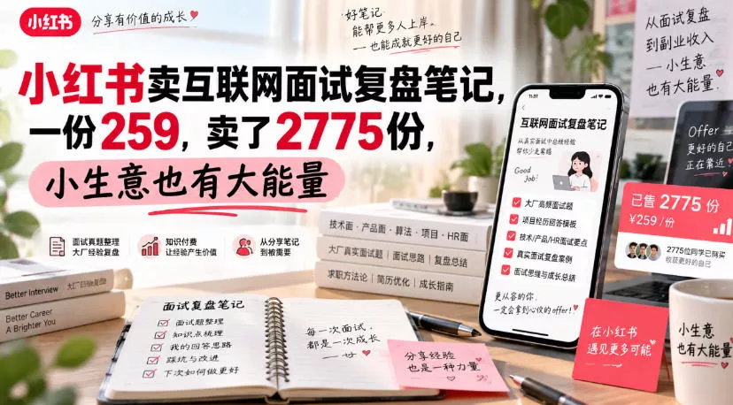 小红书卖互联网面试复盘笔记，一份259，卖了2775份，小生意也有大能量-2爱1学习资源网-伴学无忧
