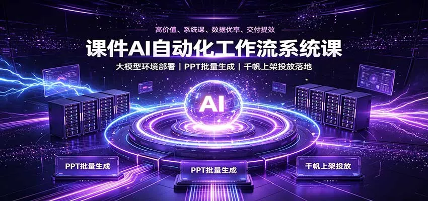 课件AI自动化工作流系统课：大模型环境部署，PPT批量生成，千帆上架投放落地-2爱1学习资源网-伴学无忧