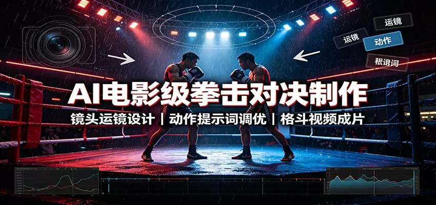 AI电影级拳击对决制作：镜头运镜设计，动作提示词调优，格斗视频成片-2爱1学习资源网-伴学无忧