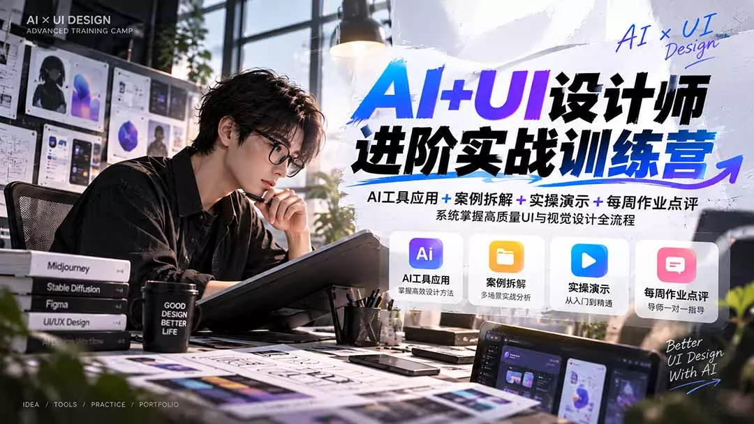 【无水印】AI+UI设计师进阶训练营-第4期：AI工具应用+案例拆解+实操演示+作业点评，掌握高质量UI与视觉设计全流程-2爱1学习资源网-伴学无忧