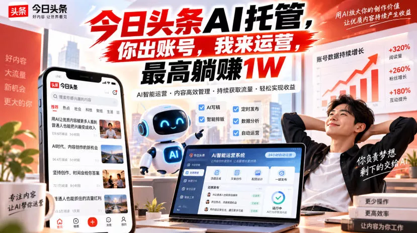 今日头条AI托管，你出账号，我来运营，最高躺賺1W【揭秘】-2爱1学习资源网-伴学无忧