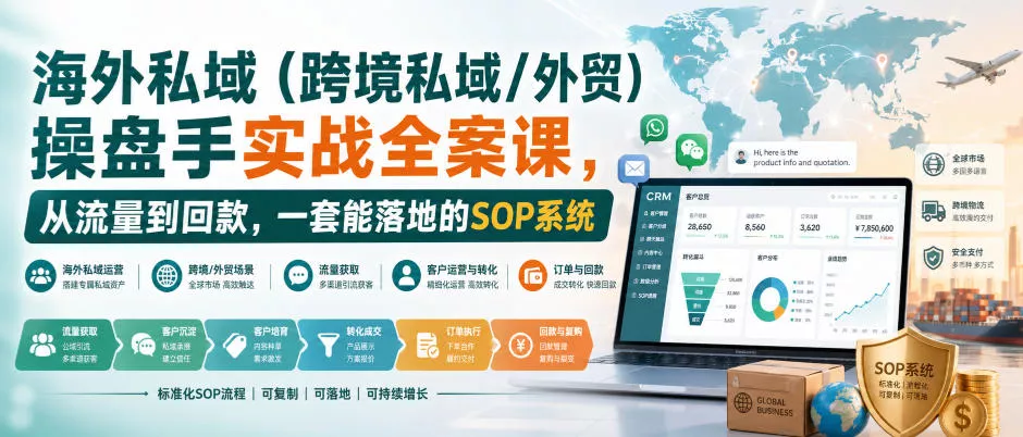 海外私域(跨境私域/外贸)操盘手实战全案课,从流量到回款,一套能落地的SOP系统 海外私域(跨境私域/外贸)操盘手实战全案课,从流量到回款,一套能落地的SOP系统