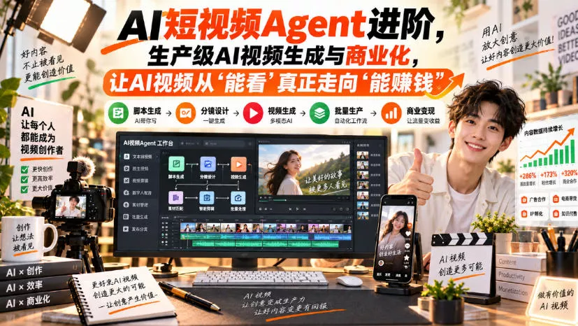 AI短视频Agent进阶，生产级AI视频生成与商业化，让AI视频从”能看”真正走向”能賺钱”-2爱1学习资源网-伴学无忧