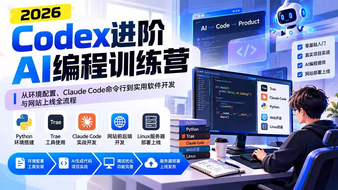 Codex进阶AI编程训练营：从环境配置、Claude Code命令行到实用软件开发与网站上线全流程-2爱1学习资源网-伴学无忧