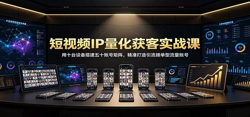 短视频IP量化获客实战课：用十台设备搭建五十账号矩阵，精准打造引流接单型流量账号-2爱1学习资源网-伴学无忧