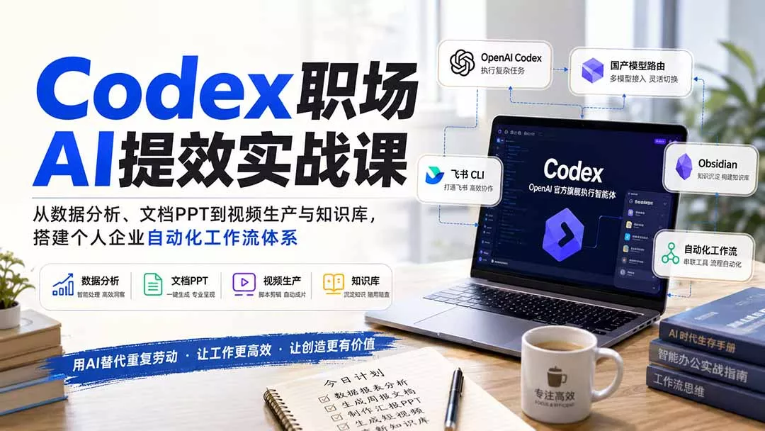 Codex职场AI提效实战课：从数据分析、文档PPT到视频生产与知识库，搭建个人企业自动化工作流体系-2爱1学习资源网-伴学无忧