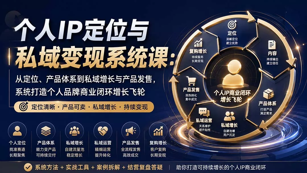 个人IP定位与私域变现系统课：从定位、产品体系到私域增长与产品发售，系统打造个人品牌商业闭环增长飞轮-2爱1学习资源网-伴学无忧