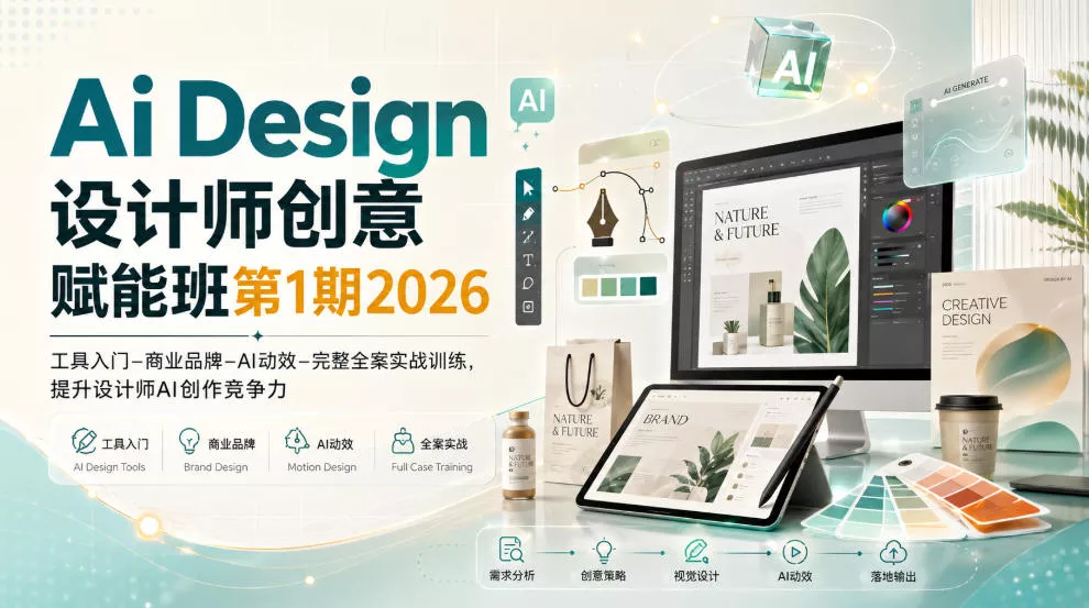Ai Design设计师创意赋能班第1期2026|工具入门‑商业品牌‑AI动效‑完整全案实战训练,提升设计师AI创作竞争力-2爱1学习资源网-伴学无忧