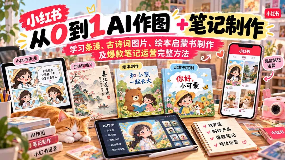2026小红书AI内容创作从0到1-更新1009：学习条漫、古诗词图片、绘本启蒙书制作及爆款笔记运营完整方法-2爱1学习资源网-伴学无忧