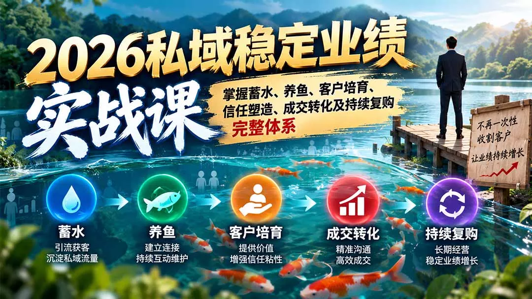 2026私域稳定业绩实战课：掌握蓄水、养鱼、客户培育、信任塑造、成交转化及持续复购完整体系-2爱1学习资源网-伴学无忧