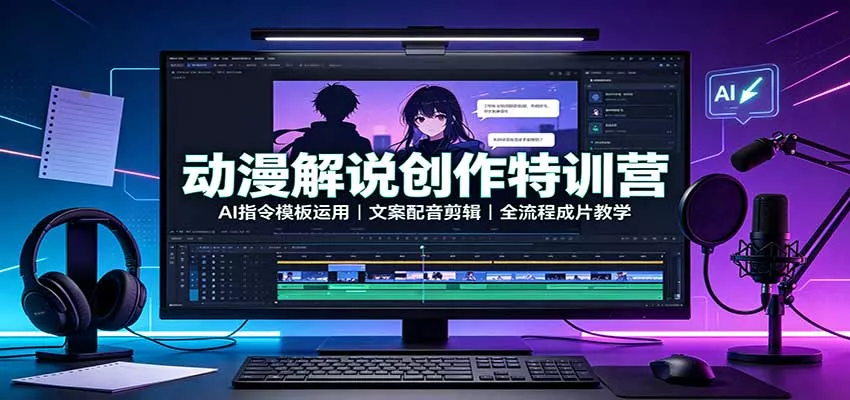 动漫解说创作特训营：AI指令模板运用，文案配音剪辑，全流程成片教学-2爱1学习资源网-伴学无忧