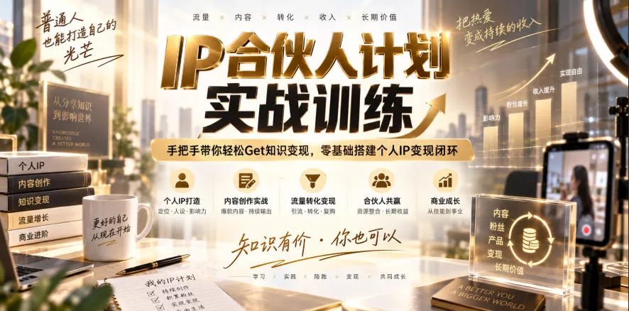 IP合伙人计划实战训练，手把手带你轻松Get知识变现，零基础搭建个人IP变现闭环(更新260908)-2爱1学习资源网-伴学无忧