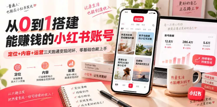 从0到1搭建能賺钱的小红书账号，定位+内容+运营三天跑通变现闭环-2爱1学习资源网-伴学无忧