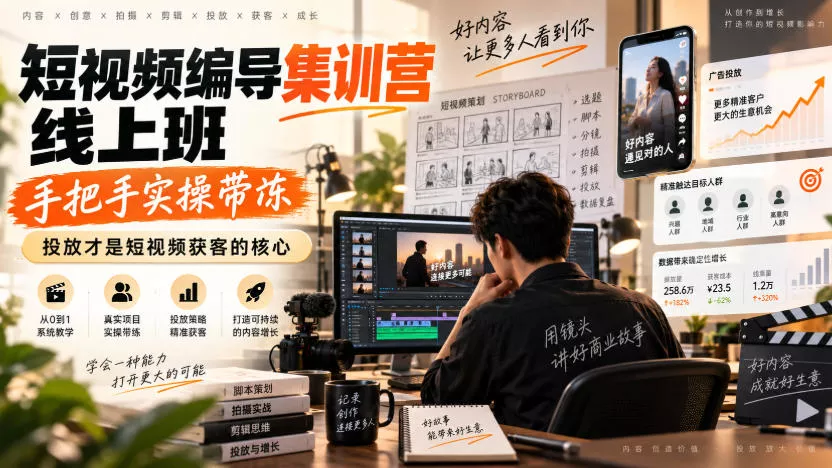 短视频编导集训营线上班，手把手实操带冻，投放才是短视频获客的核心-2爱1学习资源网-伴学无忧
