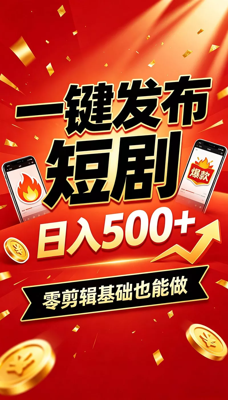 快手短剧一键发布，不用剪辑操作简单，副业日入500+。空闲时间轻松赚收益-2爱1学习资源网-伴学无忧