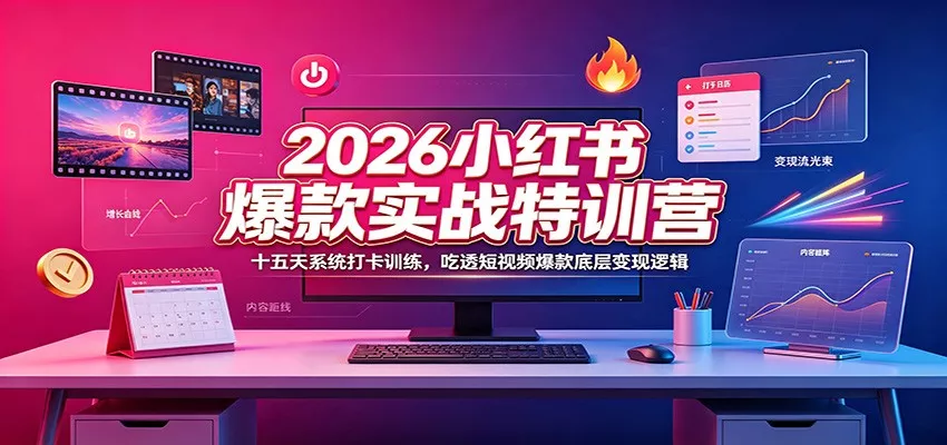 2026小红书爆款实战特训营：十五天系统打卡训练，吃透短视频爆款底层变现逻辑-2爱1学习资源网-伴学无忧