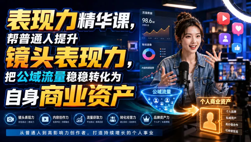 表现力精华课，帮普通人提升镜头表现力，把公域流量稳稳转化为自身商业资产-2爱1学习资源网-伴学无忧