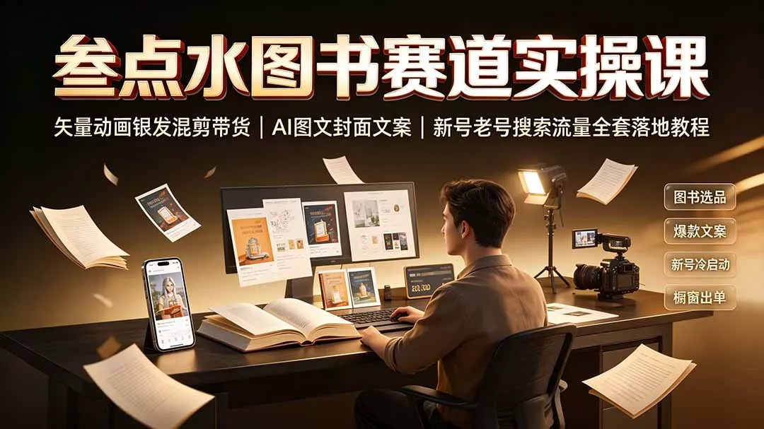 叁点水图书赛道实操课｜矢量动画银发混剪带货，AI图文封面文案，新号老号搜索流量全套落地教程-2爱1学习资源网-伴学无忧