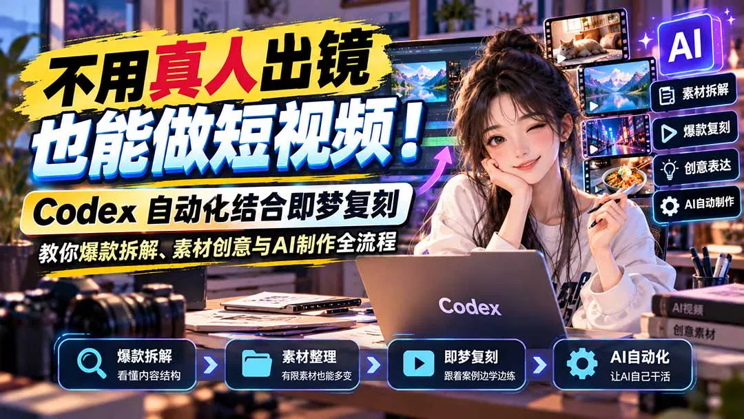 不用真人出镜也能做短视频!Codex自动化结合即梦复刻,教你爆款拆解、素材创意与AI制作全流程 不用真人出镜也能做短视频!Codex自动化结合即梦复刻,教你爆款拆解、素材创意与AI制作全流程