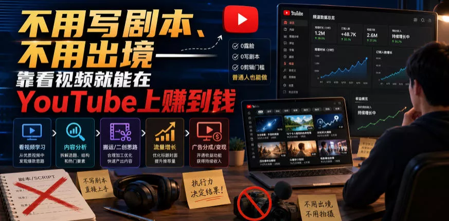 不用写剧本、不用出境——靠看视频就能在YouTube上賺到钱【原创双语字幕】-2爱1学习资源网-伴学无忧