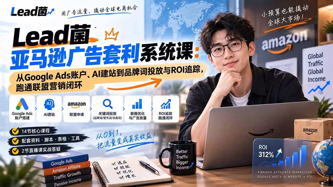 Lead菌亚马逊广告套利系统课：从Google Ads账户、AI建站到品牌词投放与ROI追踪，跑通联盟营销闭环-2爱1学习资源网-伴学无忧