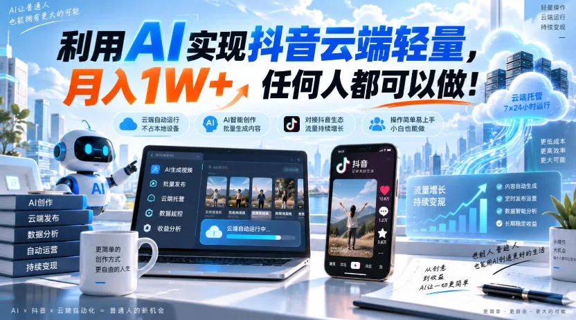 利用AI实现抖音云端轻量,月入1W+,任何人都可以做!【揭秘】-2爱1学习资源网-伴学无忧