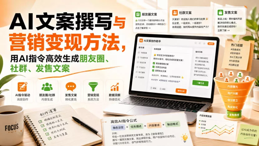 AI文案撰写与营销变现方法，用AI指令高效生成朋友圈、社群、发售文案-2爱1学习资源网-伴学无忧