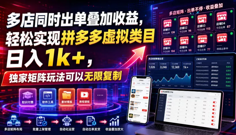 多店同时出单叠加收益，轻松实现拼多多虚拟类目日入1k+，独家矩阵玩法可以无限复制【揭秘】-2爱1学习资源网-伴学无忧