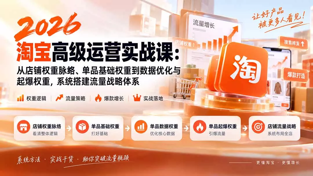 2026淘宝高级运营实战课：从店铺权重脉络、单品基础权重到数据优化与起爆权重，系统搭建流量战略体系-2爱1学习资源网-伴学无忧