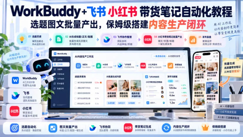 WorkBuddy+飞书小红书带货笔记自动化教程，选题图文批量产出，保姆级搭建内容生产闭环【文档】-2爱1学习资源网-伴学无忧