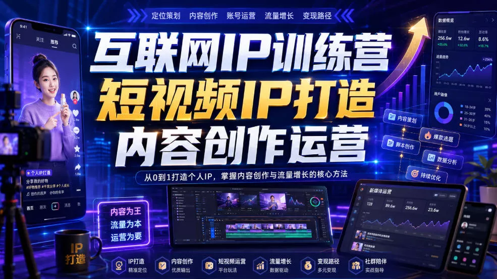 互联网IP训练营，短视频IP打造，内容创作运营-2爱1学习资源网-伴学无忧