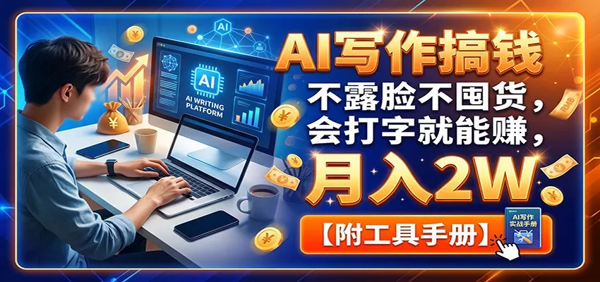 AI写作搞钱：不露脸不囤货，会打字就能赚，月入2W【附工具手册】-2爱1学习资源网-伴学无忧