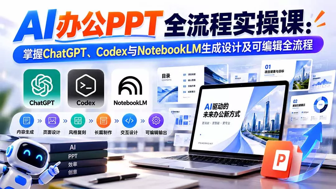 【无水印】AI办公PPT全流程实操课： 掌握ChatGPT、Codex与NotebookLM生成设计及可编辑全流程-2爱1学习资源网-伴学无忧