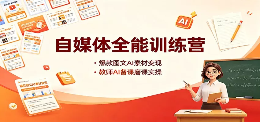 自媒体全能训练营：爆款图文AI素材变现，教师AI备课磨课实操-2爱1学习资源网-伴学无忧