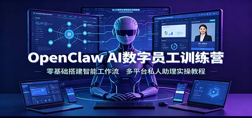 OpenClaw AI数字员工训练营：零基础搭建智能工作流，多平台私人助理实操教程-2爱1学习资源网-伴学无忧