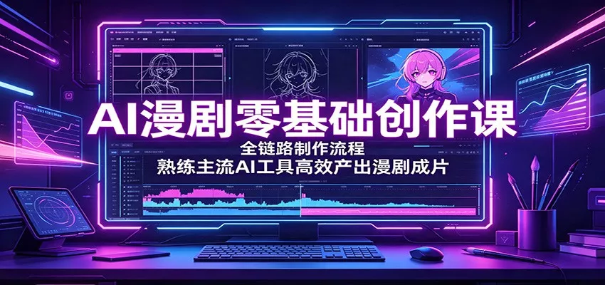 AI漫剧零基础创作课：全链路制作流程，熟练主流AI工具高效产出漫剧成片-2爱1学习资源网-伴学无忧