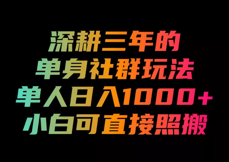 深耕三年的单身社群玩法，单人日入1000+，小白可直接照搬！【揭秘】-2爱1学习资源网-伴学无忧