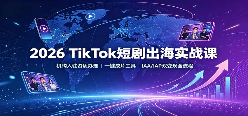 2026 TikTok短剧出海实战课：机构入驻资质办理，一键成片工具，IAA/IAP双变现全流程-2爱1学习资源网-伴学无忧