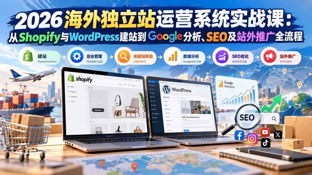 2026海外独立站运营系统实战课：从Shopify与WordPress建站到Google分析、SEO及站外推广全流程-2爱1学习资源网-伴学无忧