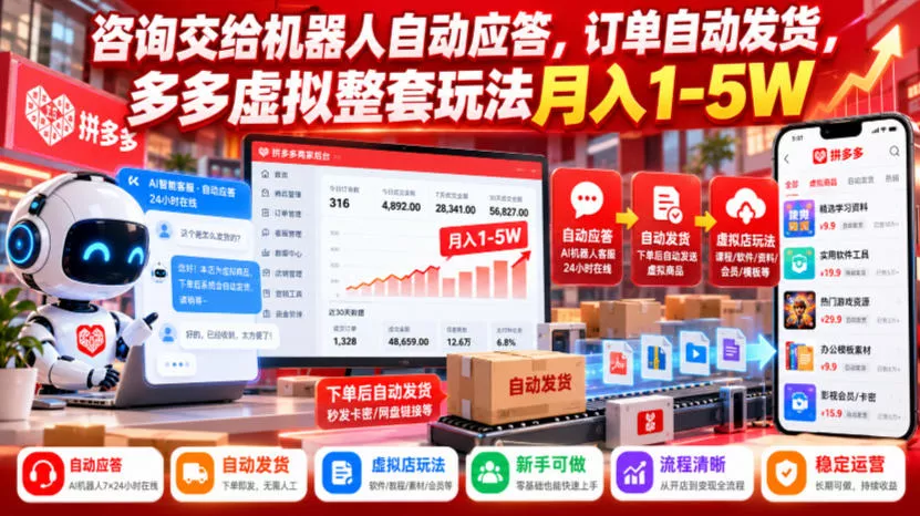 咨询交给机器人自动应答，订单自动发货，多多虚拟整套玩法月入1-5W【揭秘】-2爱1学习资源网-伴学无忧