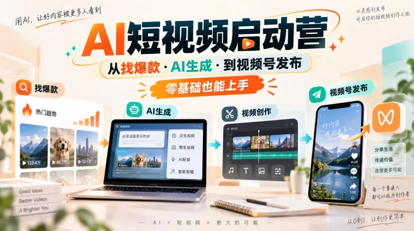 AI短视频启动营,从找爆款·AI生成·到视频号发布,零基础也能上手 AI短视频启动营,从找爆款·AI生成·到视频号发布,零基础也能上手