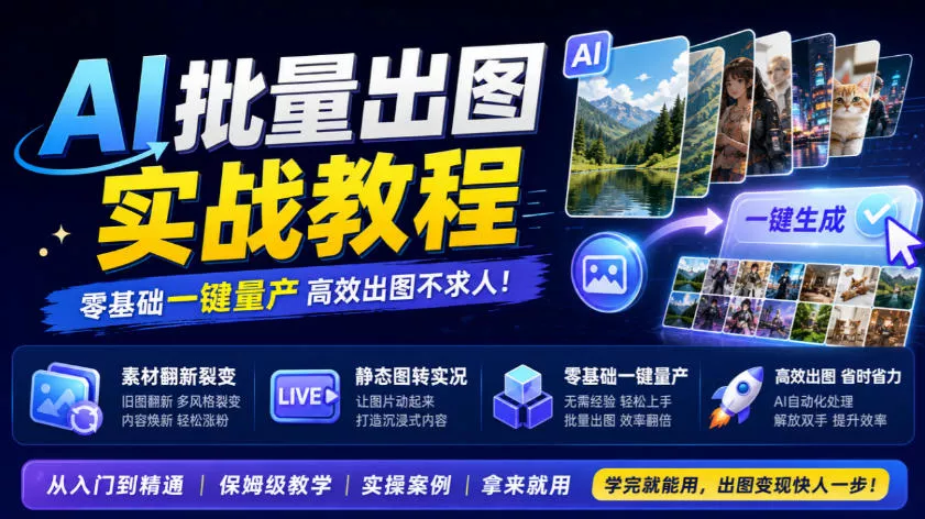 AI批量出图实战教程，素材翻新裂变，静态图转实况，零基础一键量产-2爱1学习资源网-伴学无忧