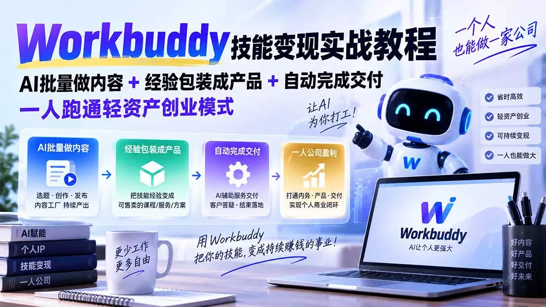 Workbuddy技能变现实战教程：AI批量做内容+经验包装成产品+自动完成交付，一人跑通轻资产创业模式-2爱1学习资源网-伴学无忧