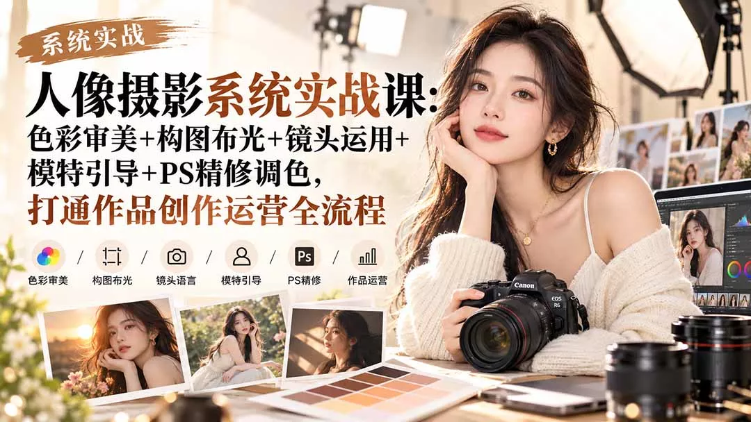 【无水印】人像摄影系统实战课：色彩审美+构图布光+镜头运用+模特引导+PS精修调色，打通作品创作运营全流程-2爱1学习资源网-伴学无忧