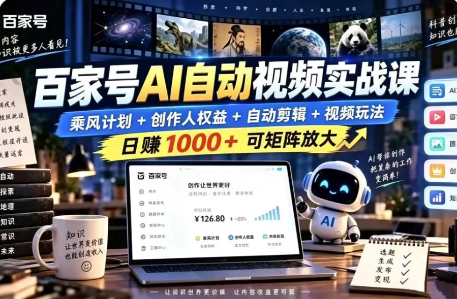 百家号自动矩阵玩法,长期可以做的项目,日入1k+,真正的睡后收入-2爱1学习资源网-伴学无忧
