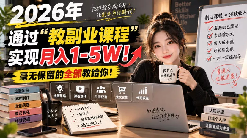 2026年通过“教副业课程”实现月入1-5W！毫无保留的全部教给你！【揭秘】-2爱1学习资源网-伴学无忧