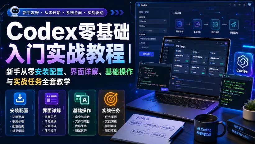Codex零基础入门实战教程｜新手从零安装配置、界面详解、基础操作与实战任务全套教学-2爱1学习资源网-伴学无忧